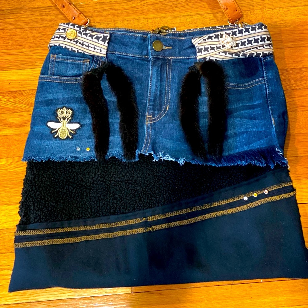 Shoulder bag/tote .Denim and Sherpa large tote. RawEdge handmade bags by Salina.